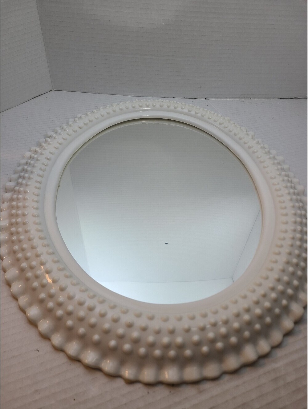 Burwood #2657 White Hobnail Faux Milk Glass Plastic Vintage Retro Wall Mirror